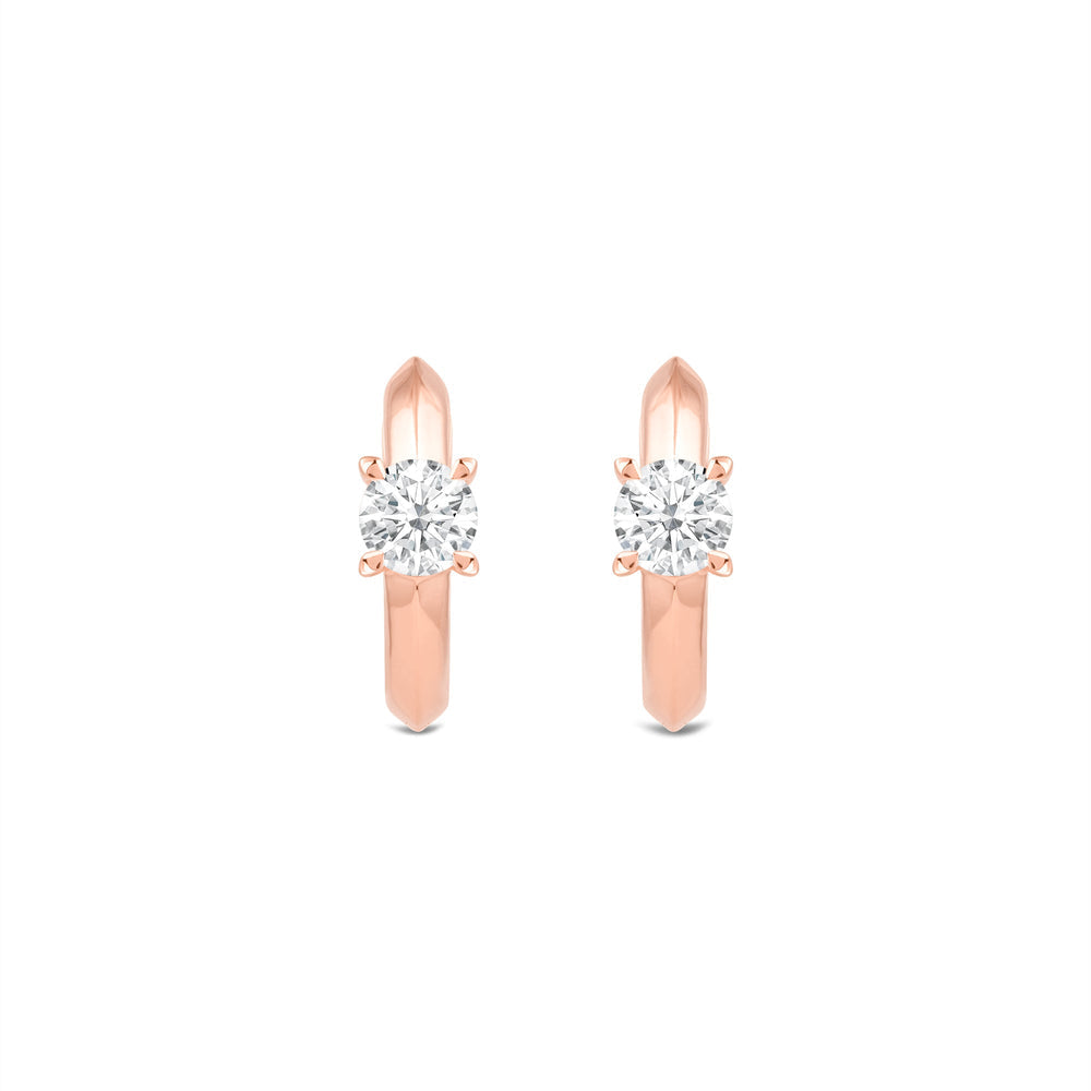 Created Round Solitaire Knife Edge Huggies - 14K Rose Gold image