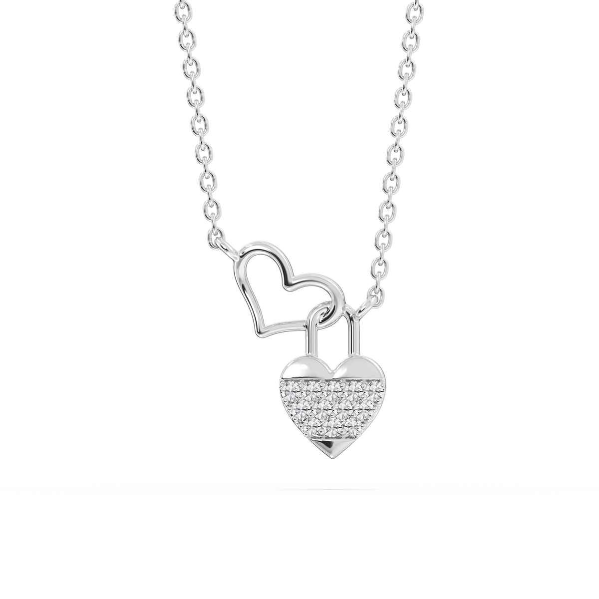 1/15 ctw Round LGD Double Heart Lock Pendant - 16 to 18 Inches
