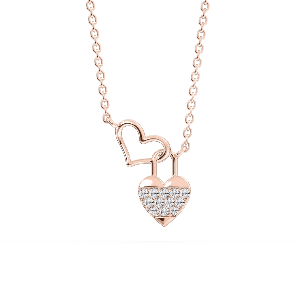 1/15 ctw Round LGD Double Heart Lock Pendant - 16 to 18 Inches