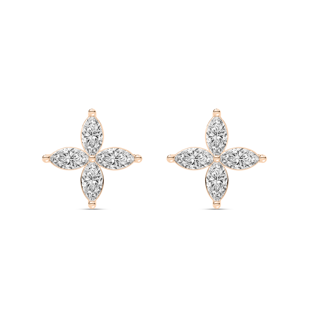 1 ⅝ ctw Marquise LGD Petal Stud Earrings - 14K White Gold