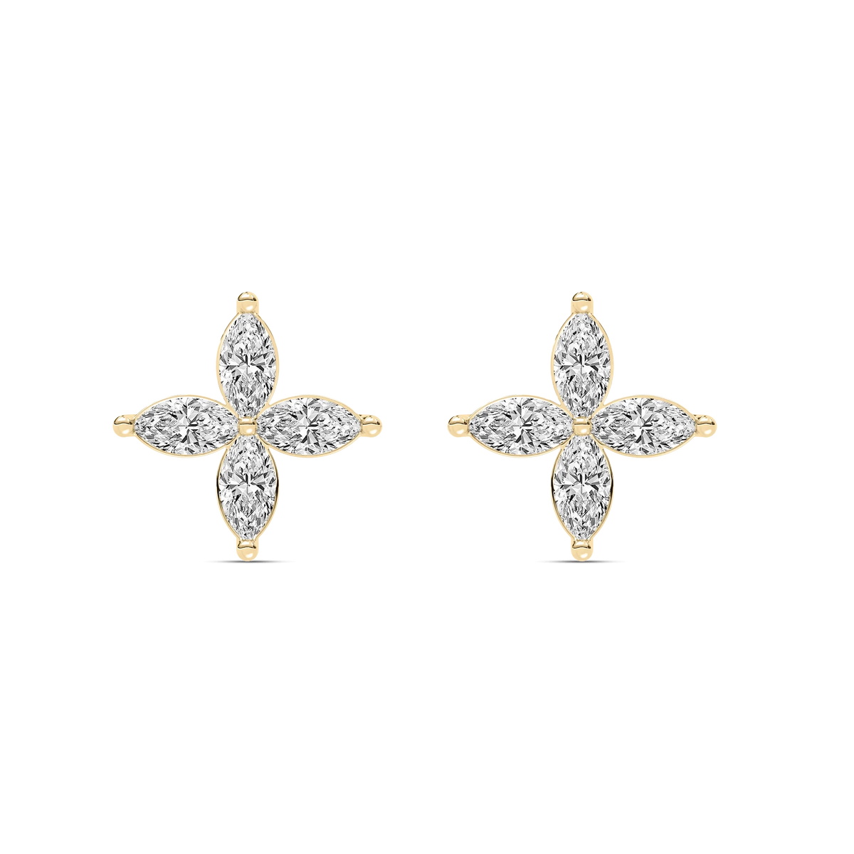 1 ⅝ ctw Marquise LGD Petal Stud Earrings - 14K Yellow Gold