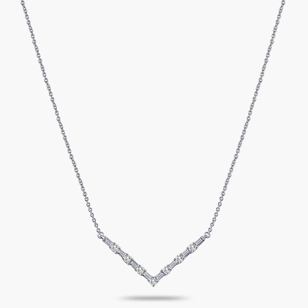 1/3 ctw Baguette and Round LGD V-Shaped Necklace - 16 to 18 Inches