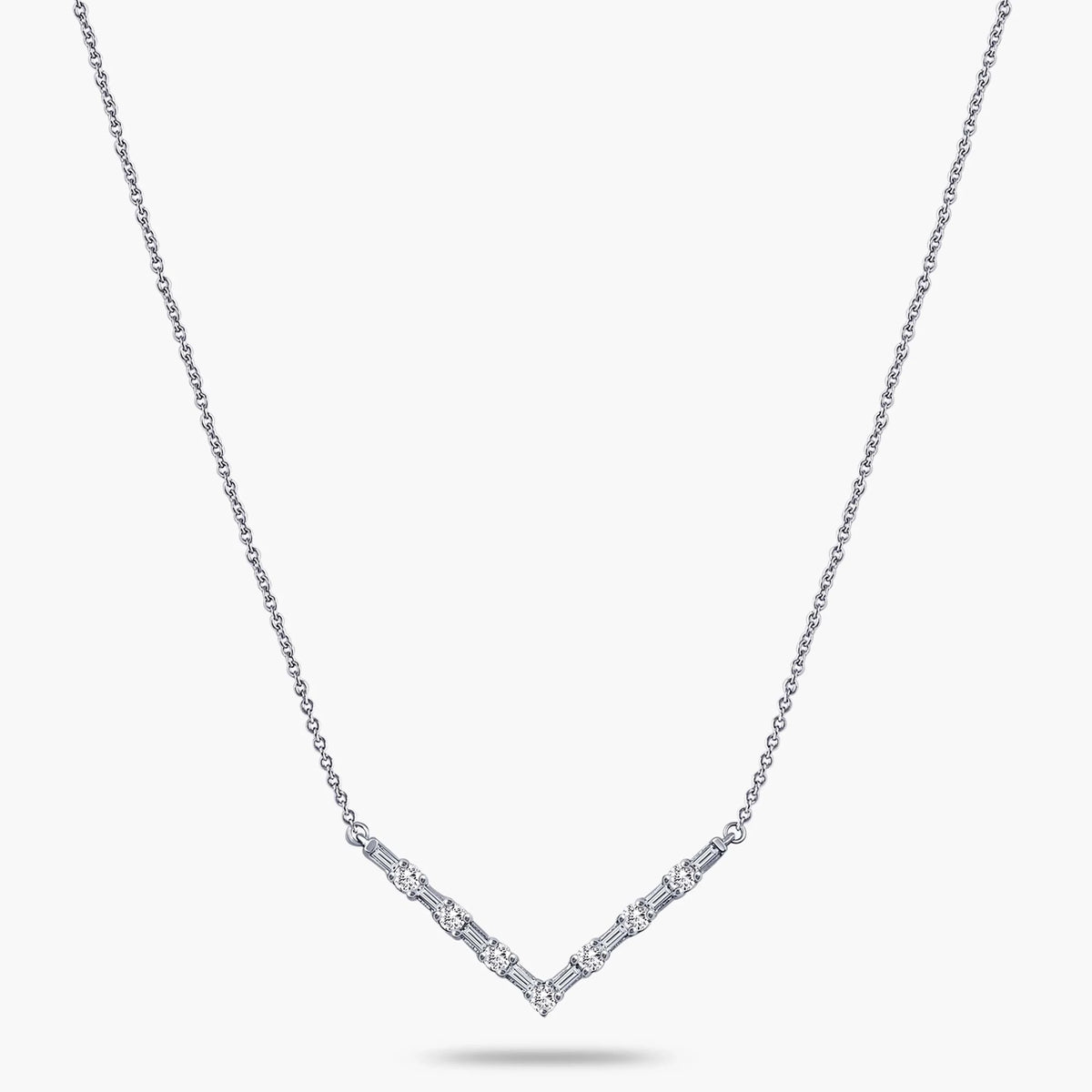 1/3 ctw Baguette and Round LGD V-Shaped Necklace - 16 to 18 Inches