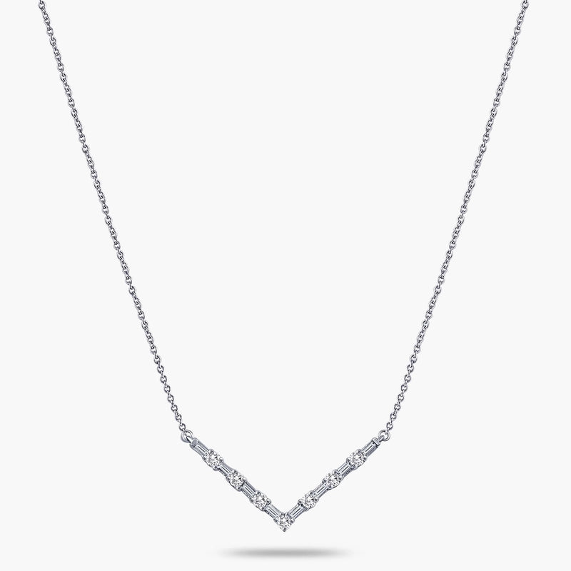 1/3 ctw Baguette and Round LGD V-Shaped Necklace - 16 to 18 Inches