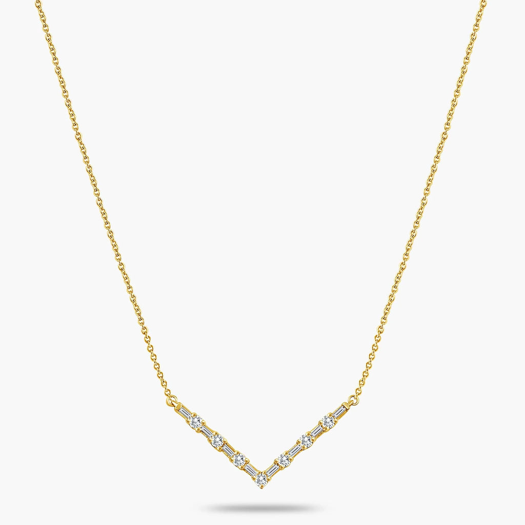 1/3 ctw Baguette and Round LGD V-Shaped Necklace - 16 to 18 Inches