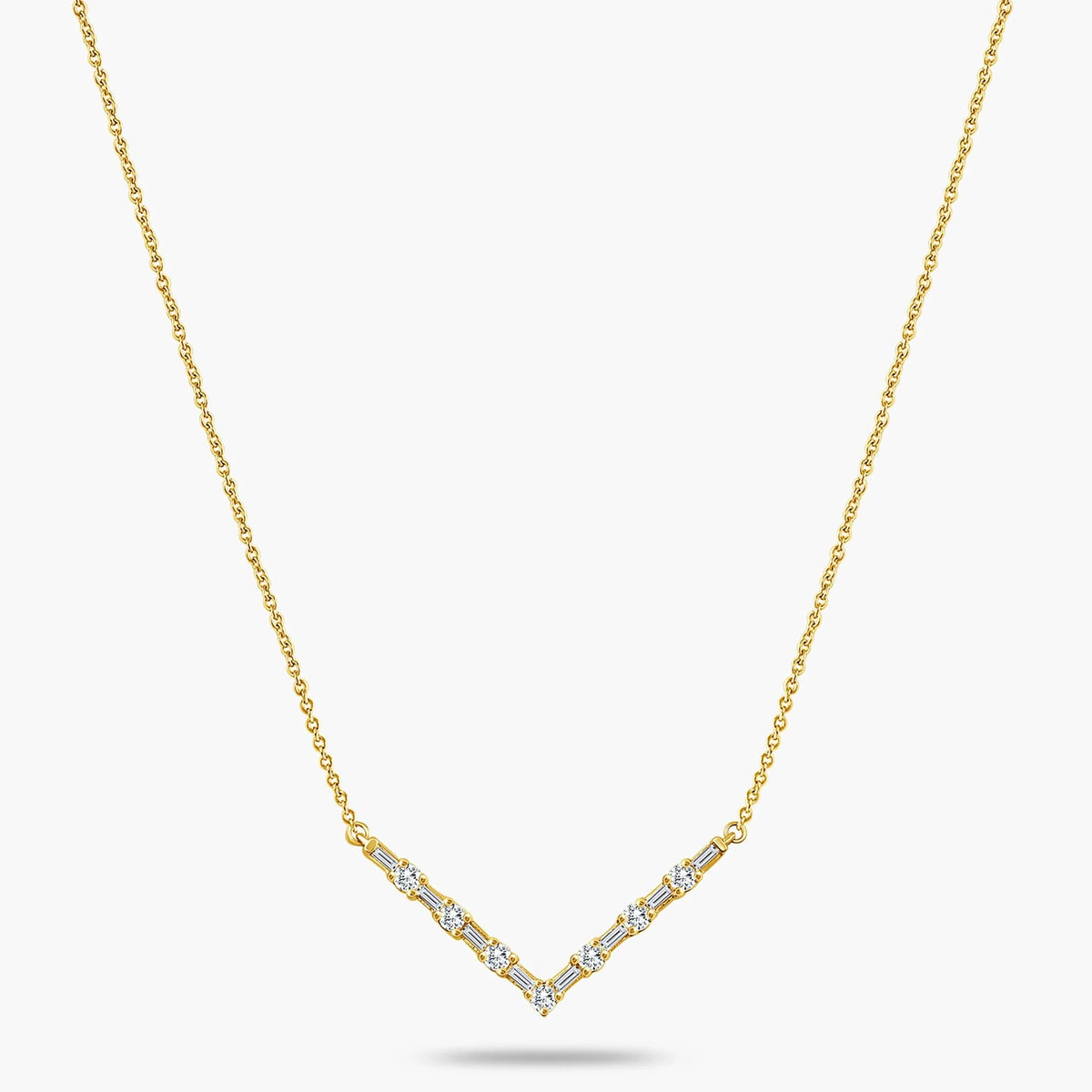 1/3 ctw Baguette and Round LGD V-Shaped Necklace - 16 to 18 Inches