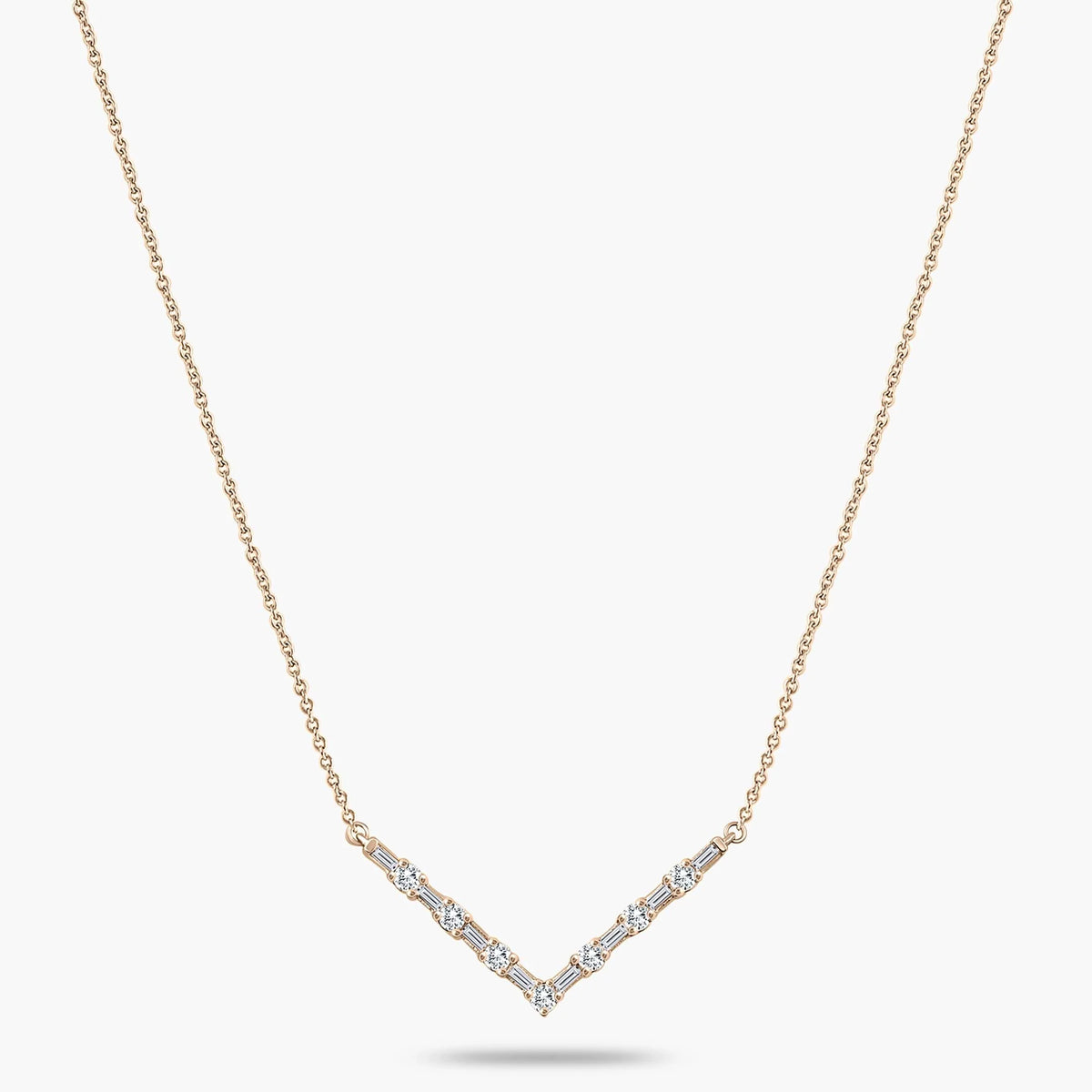 1/3 ctw Baguette and Round LGD V-Shaped Necklace - 16 to 18 Inches