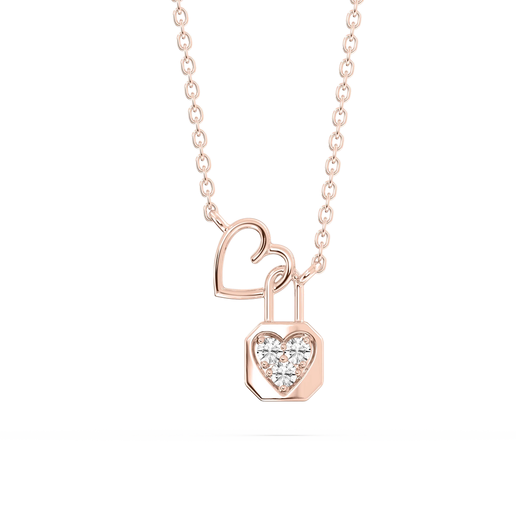 1/15 ctw Round LGD Heart and Lock Pendant - 16 to 18 Inches