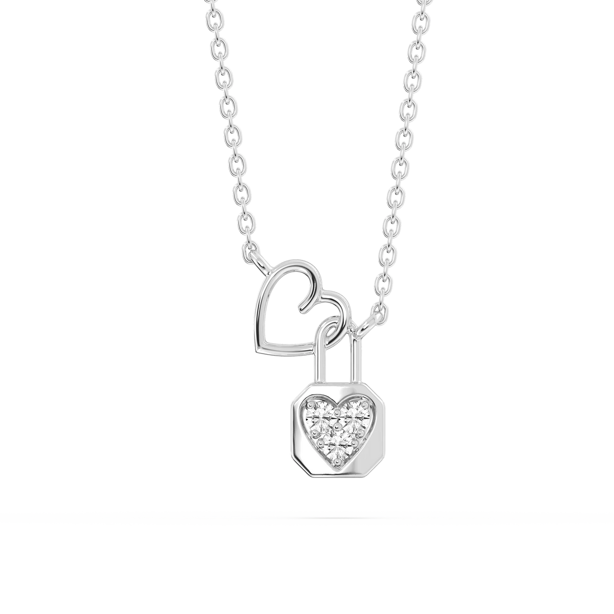 1/15 ctw Round LGD Heart and Lock Pendant - 16 to 18 Inches