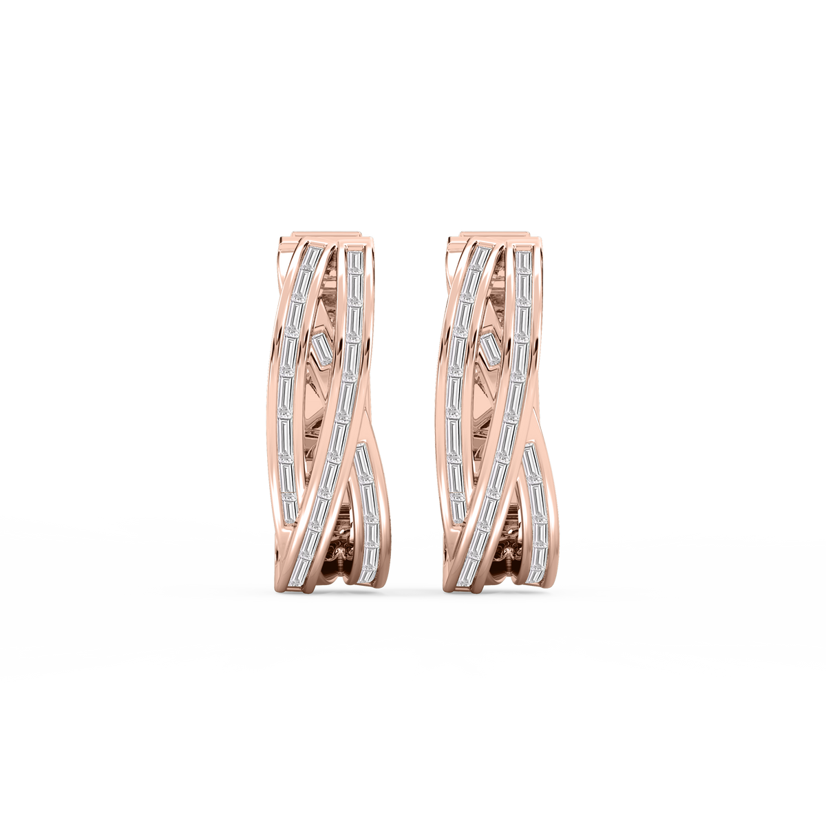 1 ctw Baguette LGD Channel Set Crossover Hoop Earrings