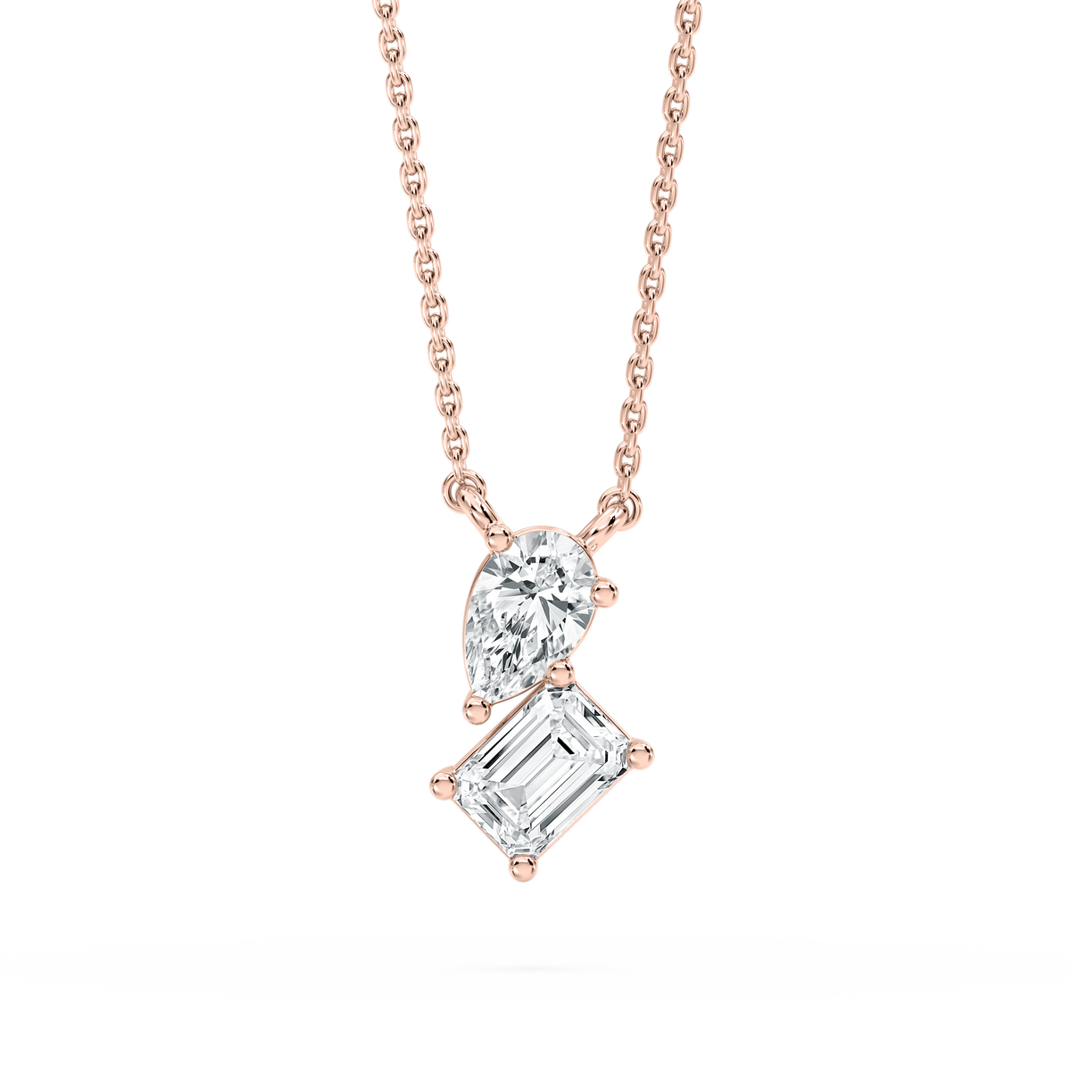 1 ctw Emerald and Pear LGD Two Stone Pendant – 16-18 Inches