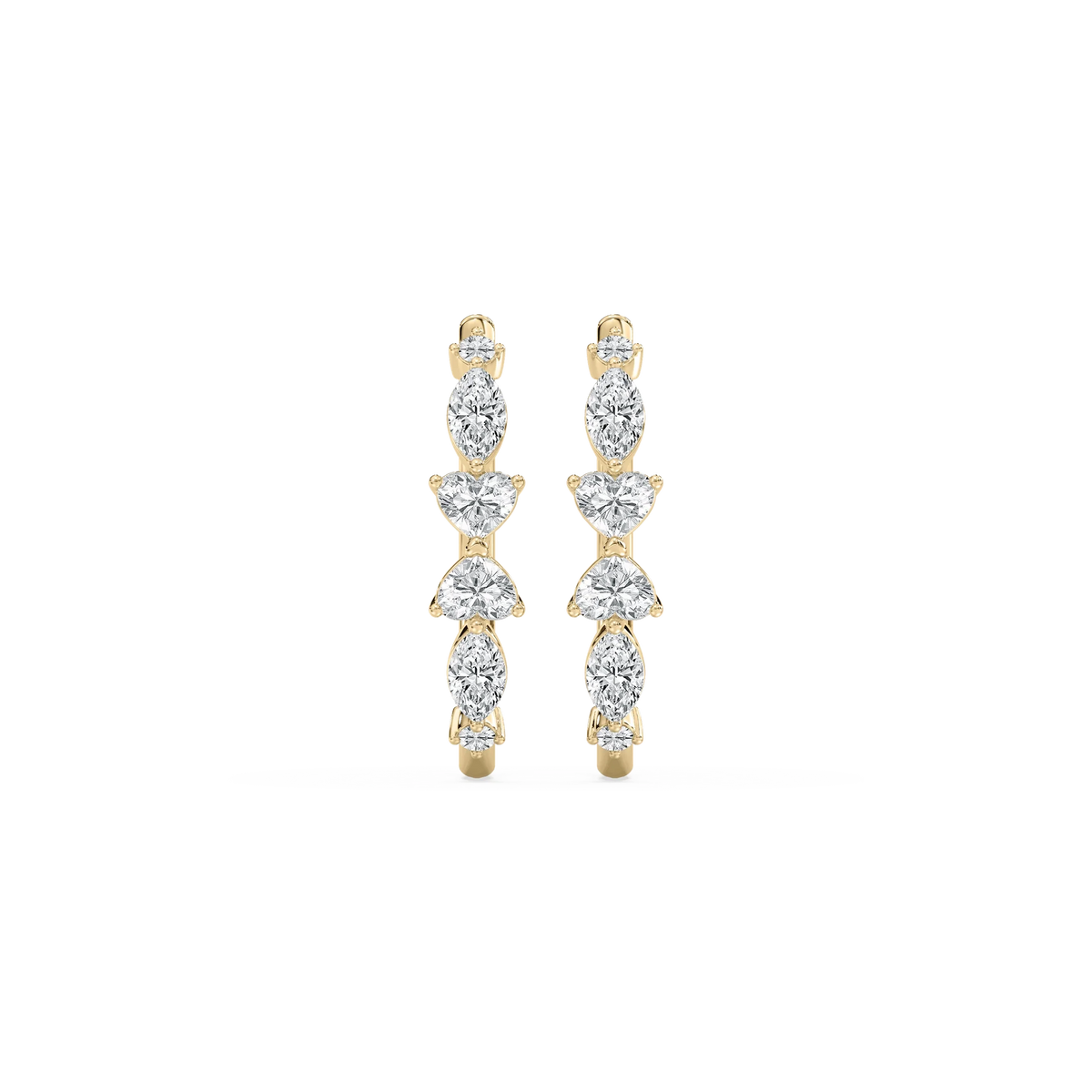 1 ¾ ctw Heart, Round and Marquise LGD Hoop Earrings - 18K Yellow Gold