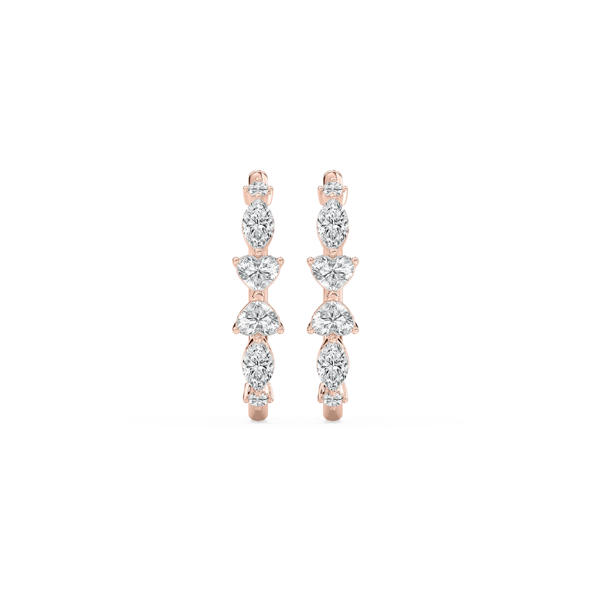 1 ¾ ctw Heart, Round and Marquise LGD Hoop Earrings - 18K Rose Gold