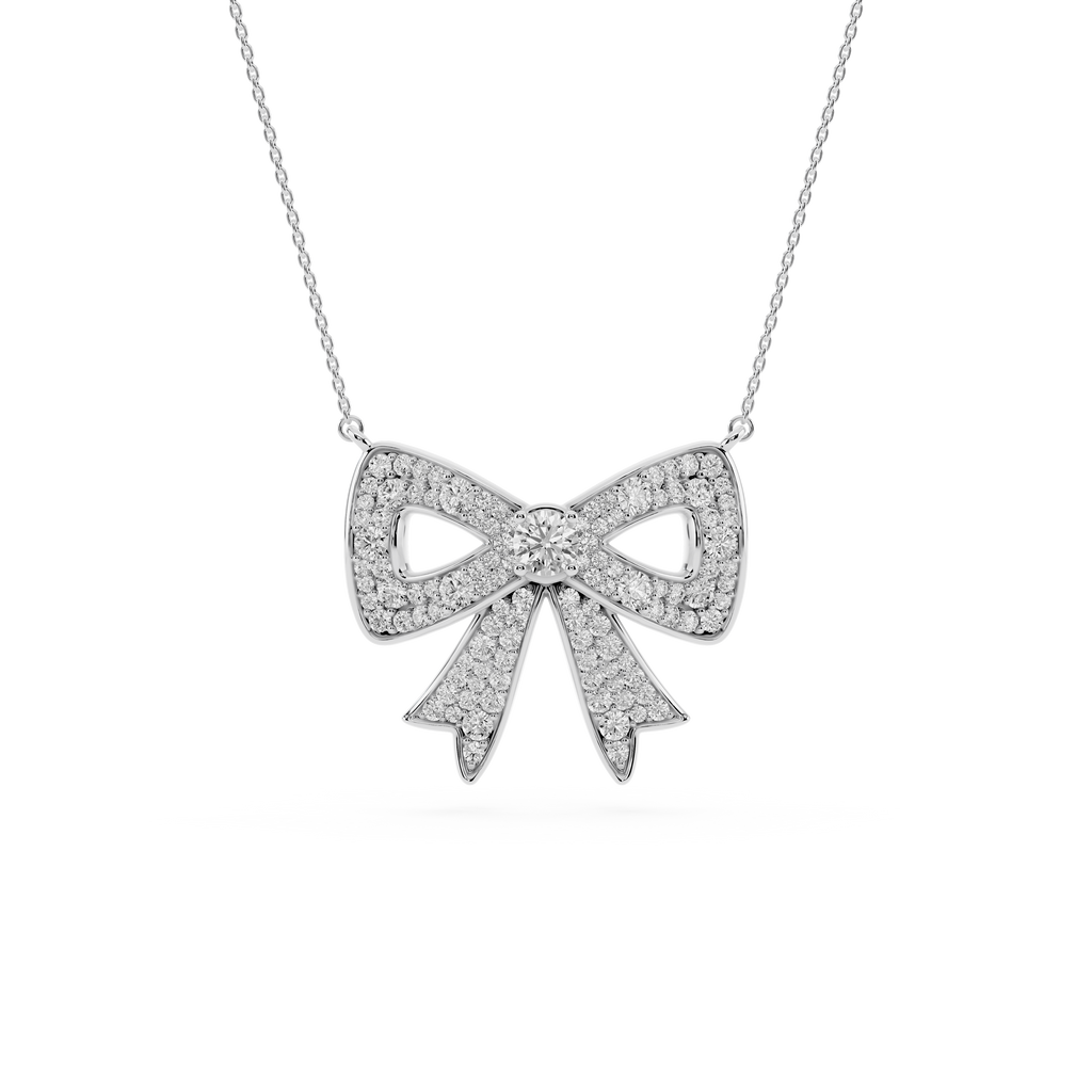 1  ½ ctw Round LGD Pave Bow Pendant - 16 to 18 Inches