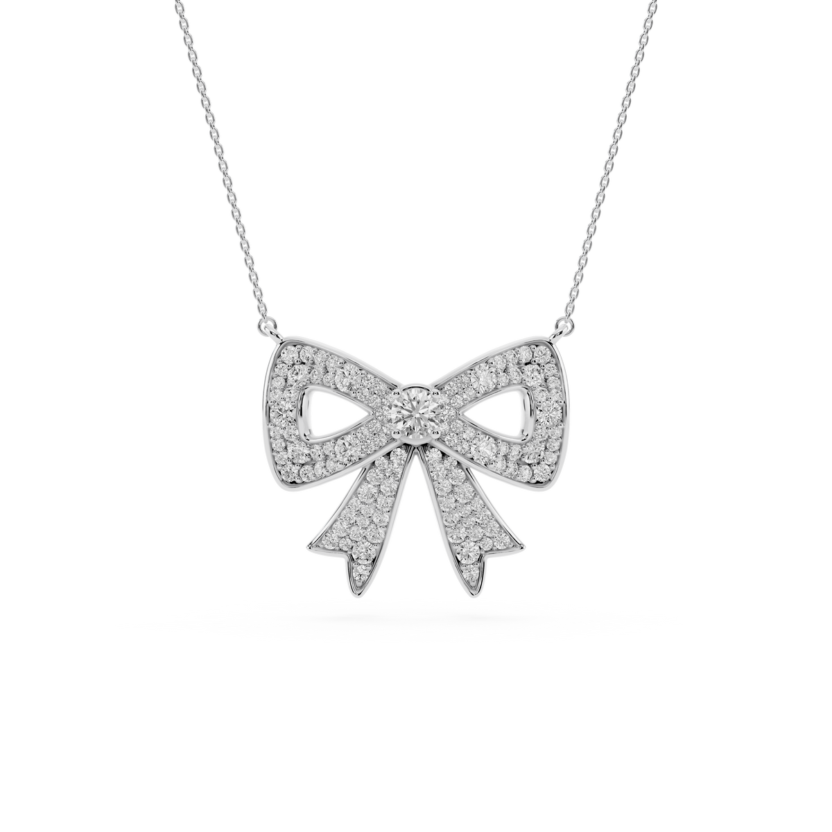 1  ½ ctw Round LGD Pave Bow Pendant - 16 to 18 Inches
