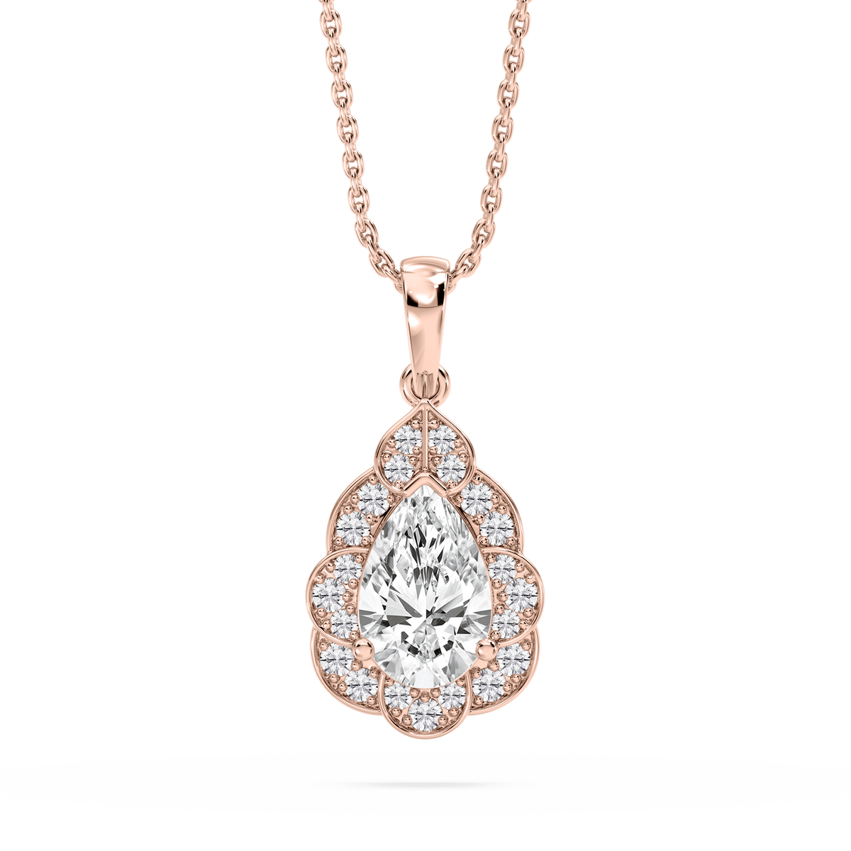 1 ¹⁄₅ ctw Pear and Round LGD Floral Halo Pendant – 16 to 18 inches