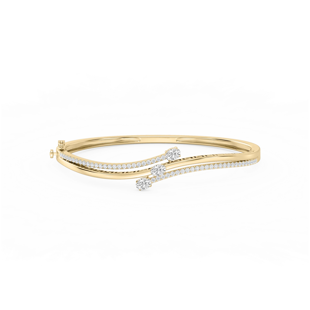 1 ½ ctw Oval and Round LGD Three Stone Bypass Bangle Bracelet  - 7.25 Inches