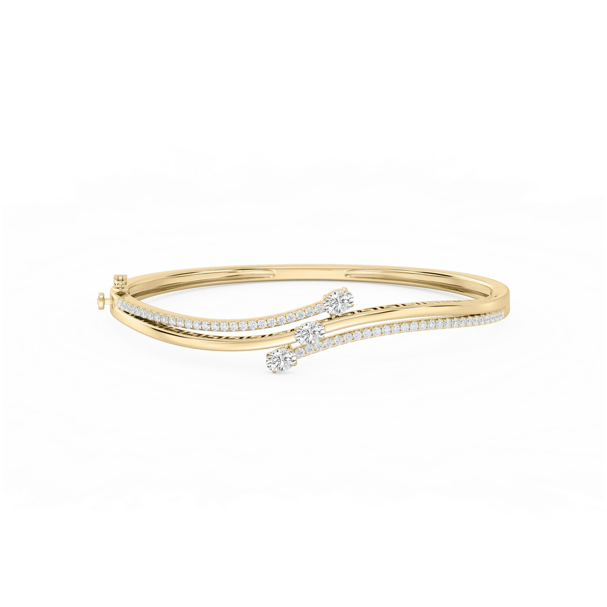1 ½ ctw Oval and Round LGD Three Stone Bypass Bangle Bracelet  - 7.25 Inches