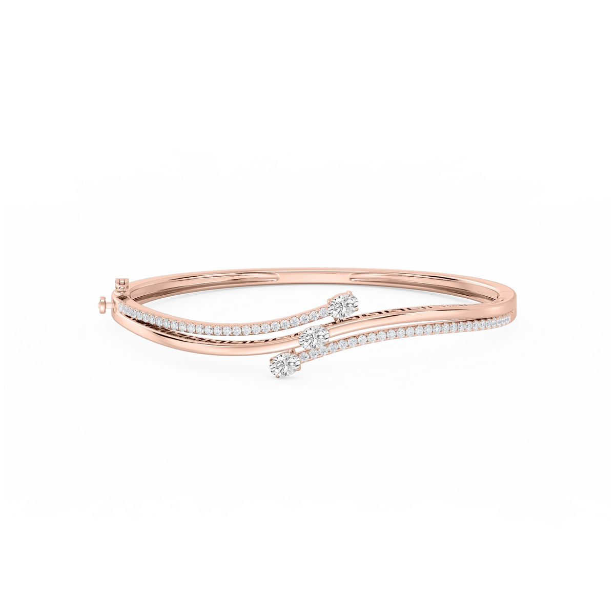 1 ½ ctw Oval and Round LGD Three Stone Bypass Bangle Bracelet  - 7.25 Inches