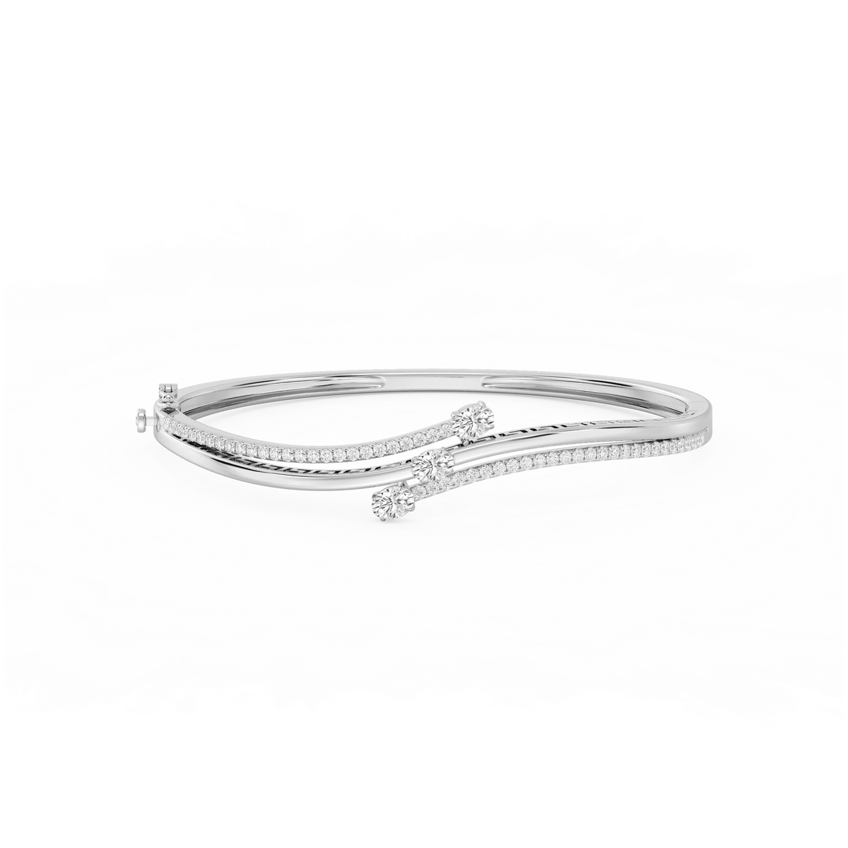 1 ½ ctw Oval and Round LGD Three Stone Bypass Bangle Bracelet  - 7.25 Inches