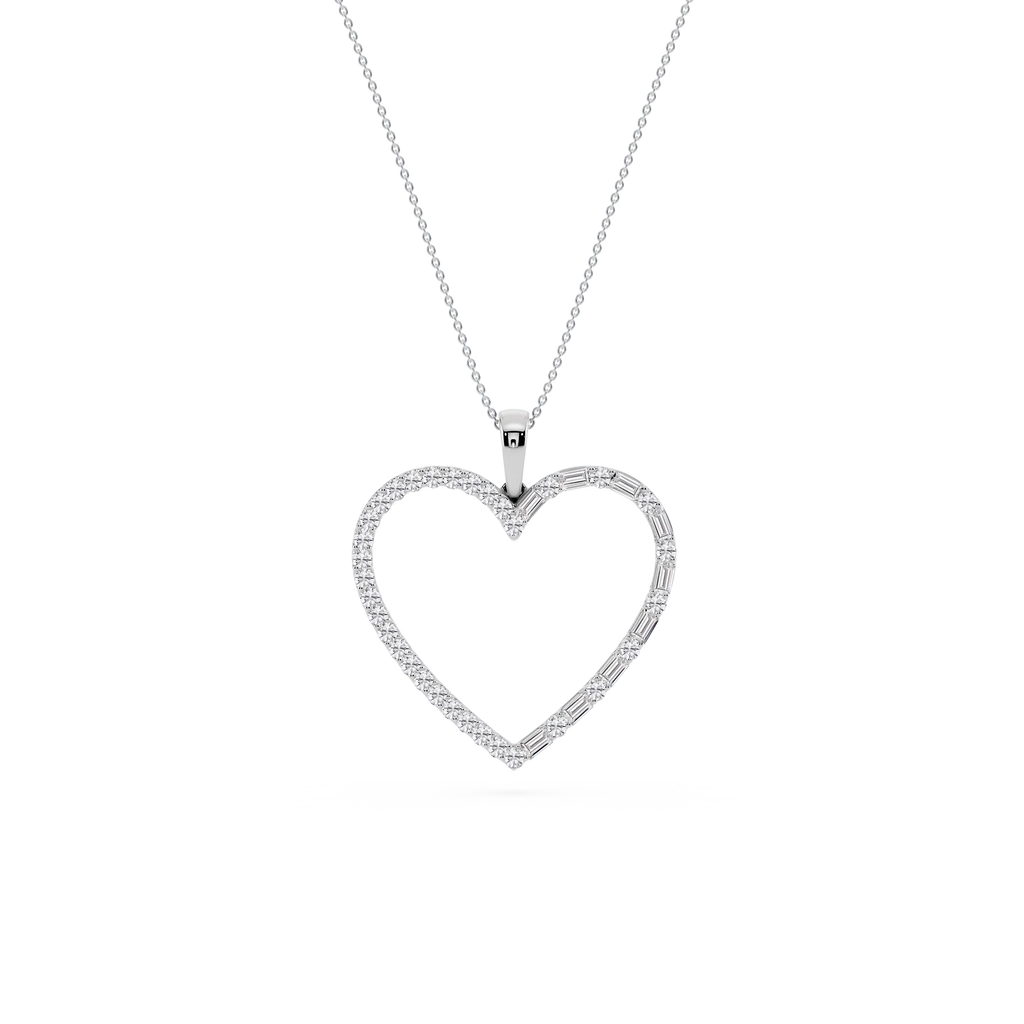 1 ctw Round and Baguette LGD Heart Pendant - 18 Inches