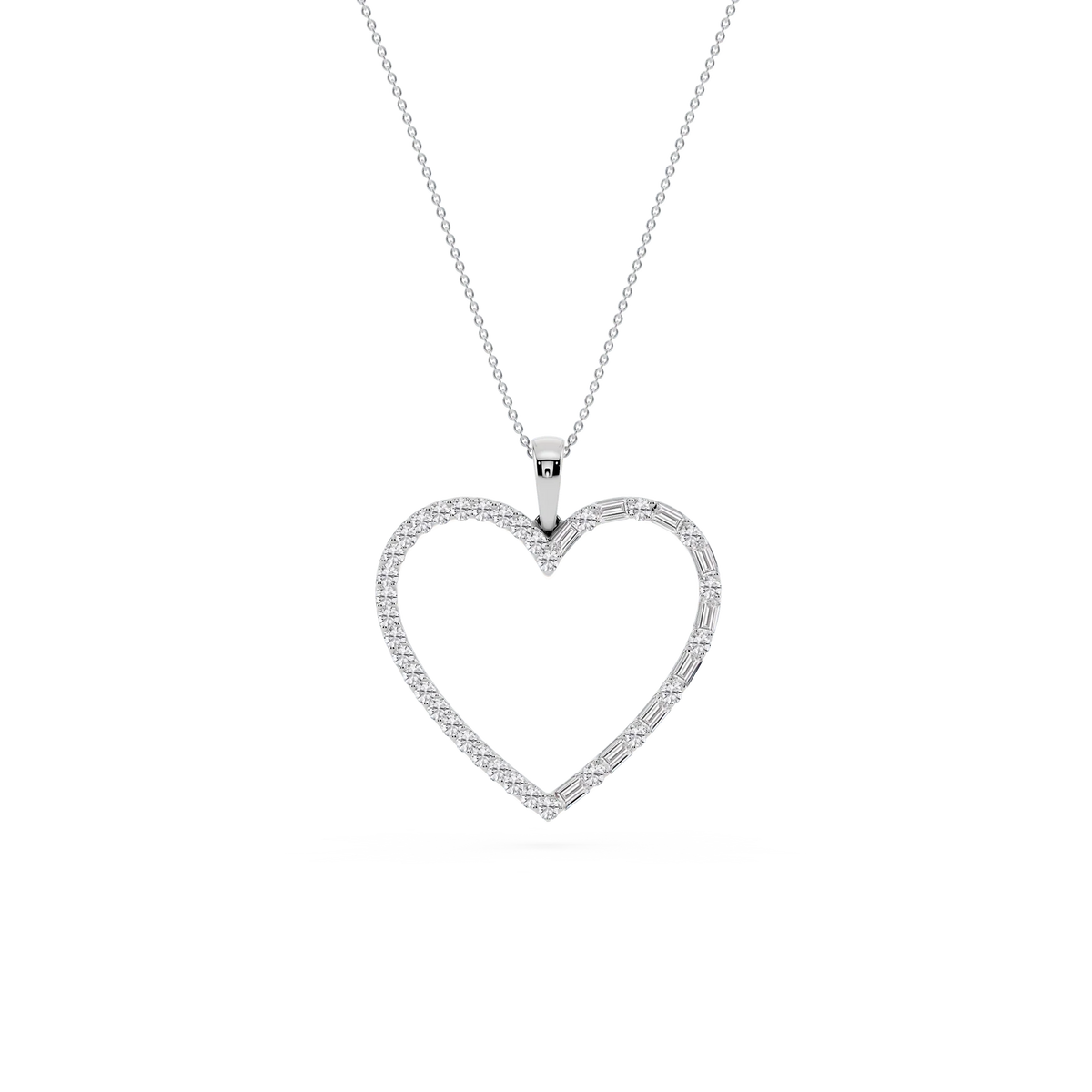 1 ctw Round and Baguette LGD Heart Pendant - 18 Inches
