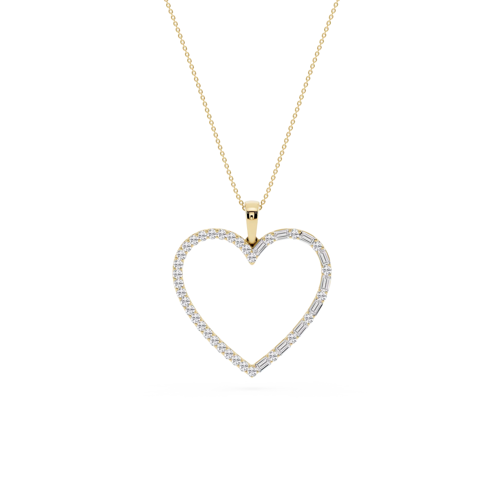 1 ctw Round and Baguette LGD Heart Pendant - 18 Inches