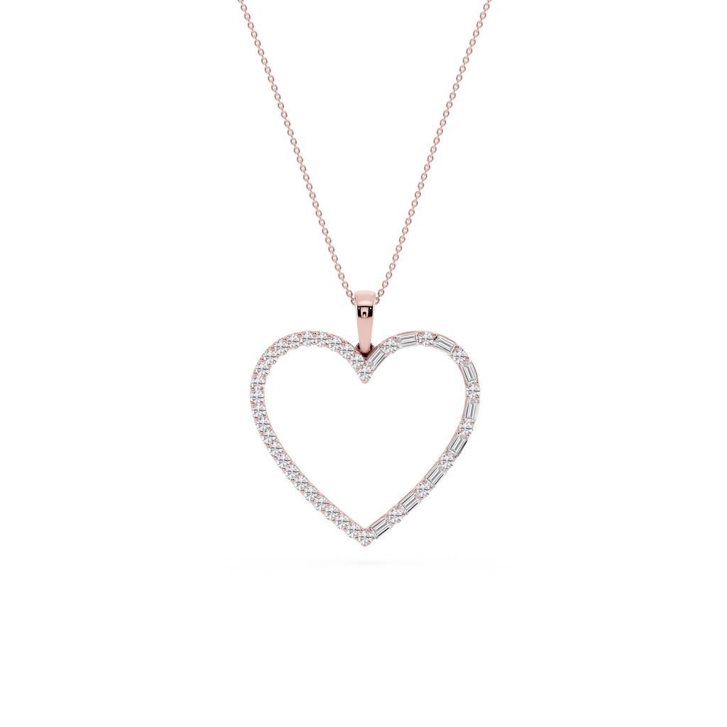 1 ctw Round and Baguette LGD Heart Pendant - 18 Inches