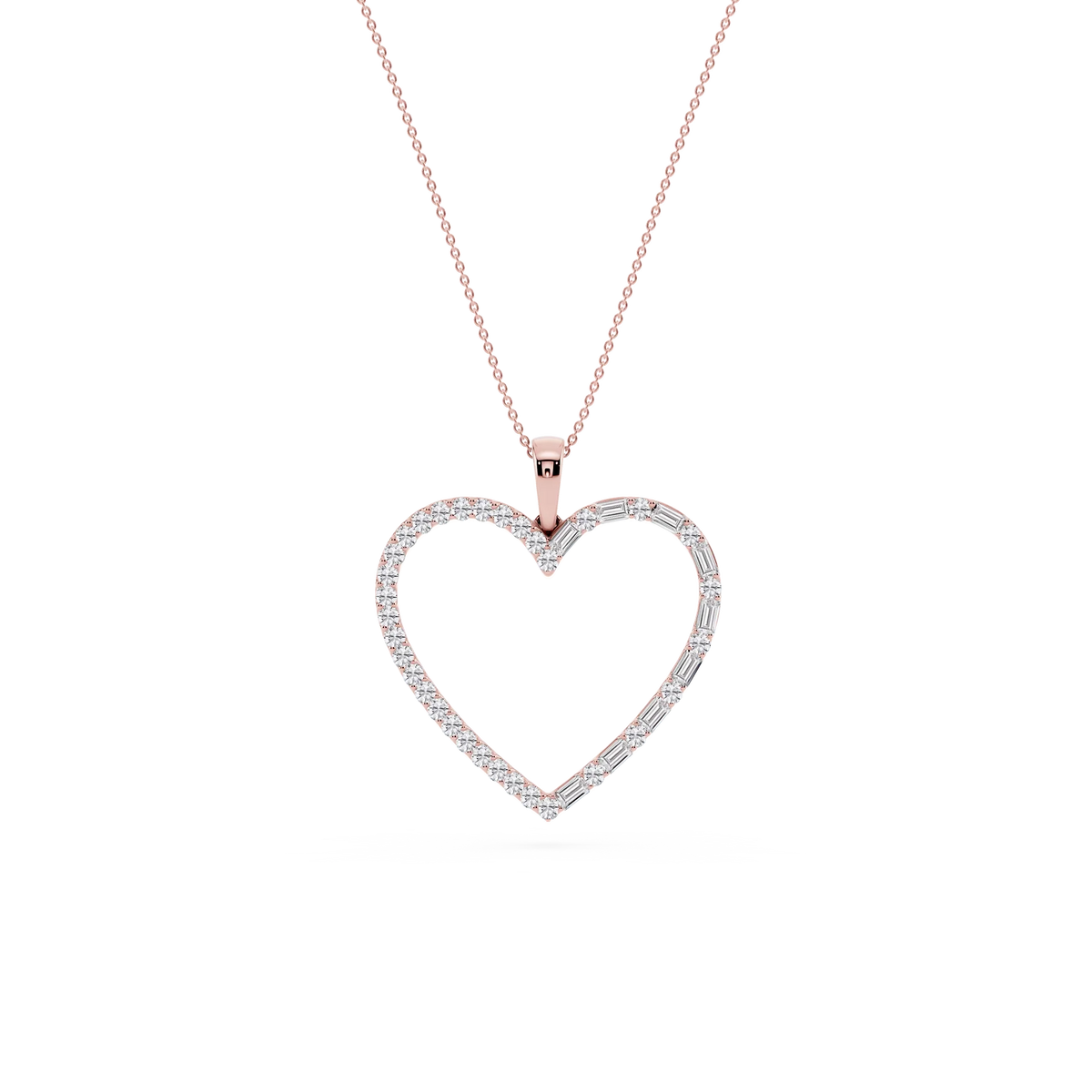 1 ctw Round and Baguette LGD Heart Pendant - 18 Inches