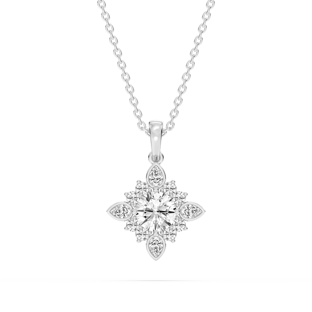 1 ctw Round and Pear LGD Floral Halo Pendant - 16 to 18 Inches