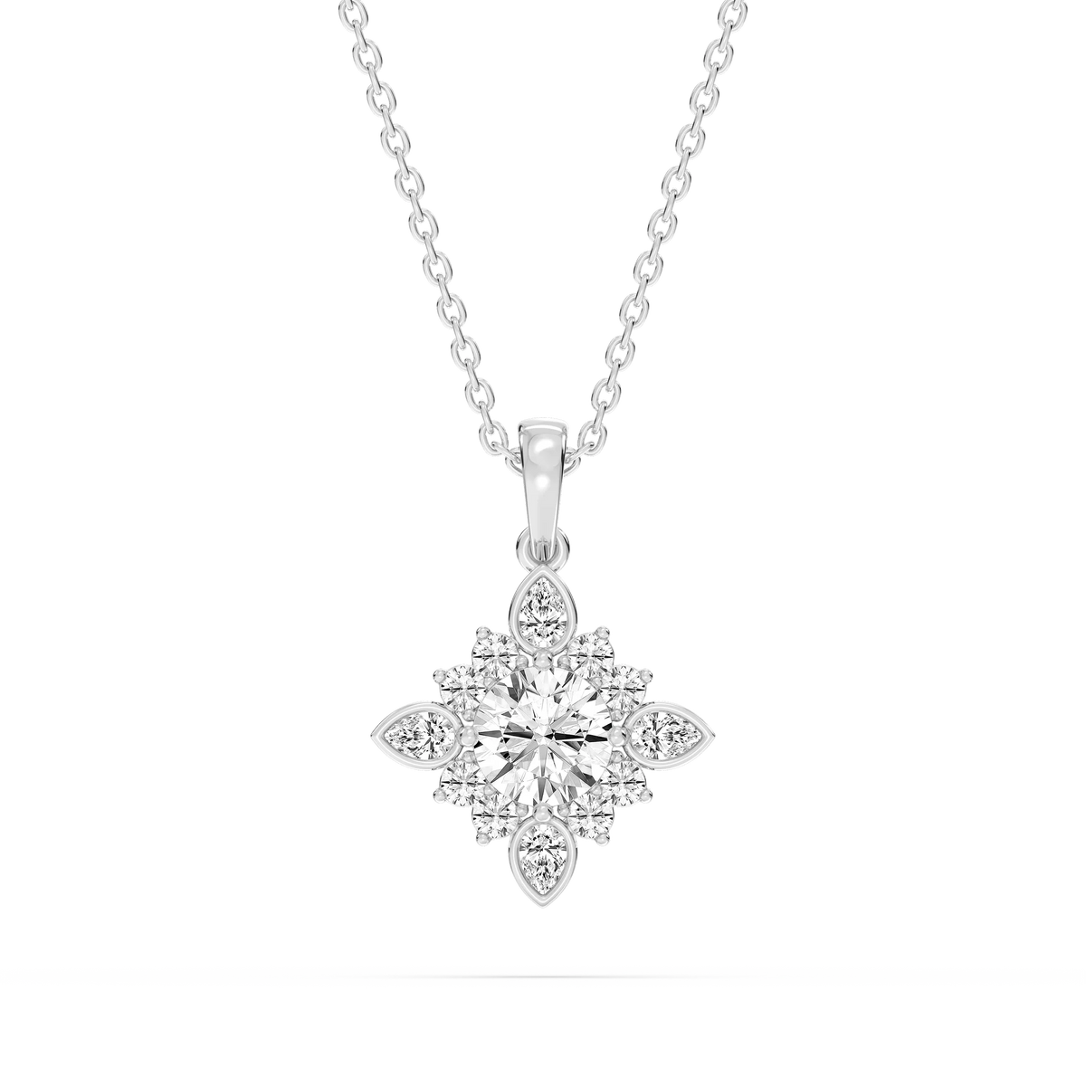 1 ctw Round and Pear LGD Floral Halo Pendant - 16 to 18 Inches