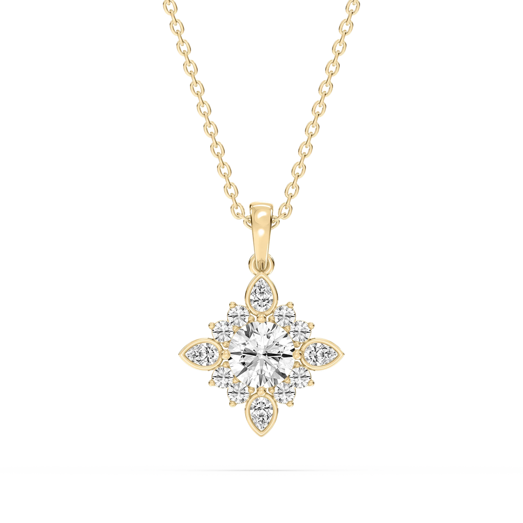 1 ctw Round and Pear LGD Floral Halo Pendant - 16 to 18 Inches