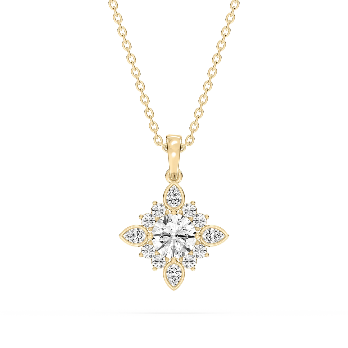 1 ctw Round and Pear LGD Floral Halo Pendant - 16 to 18 Inches