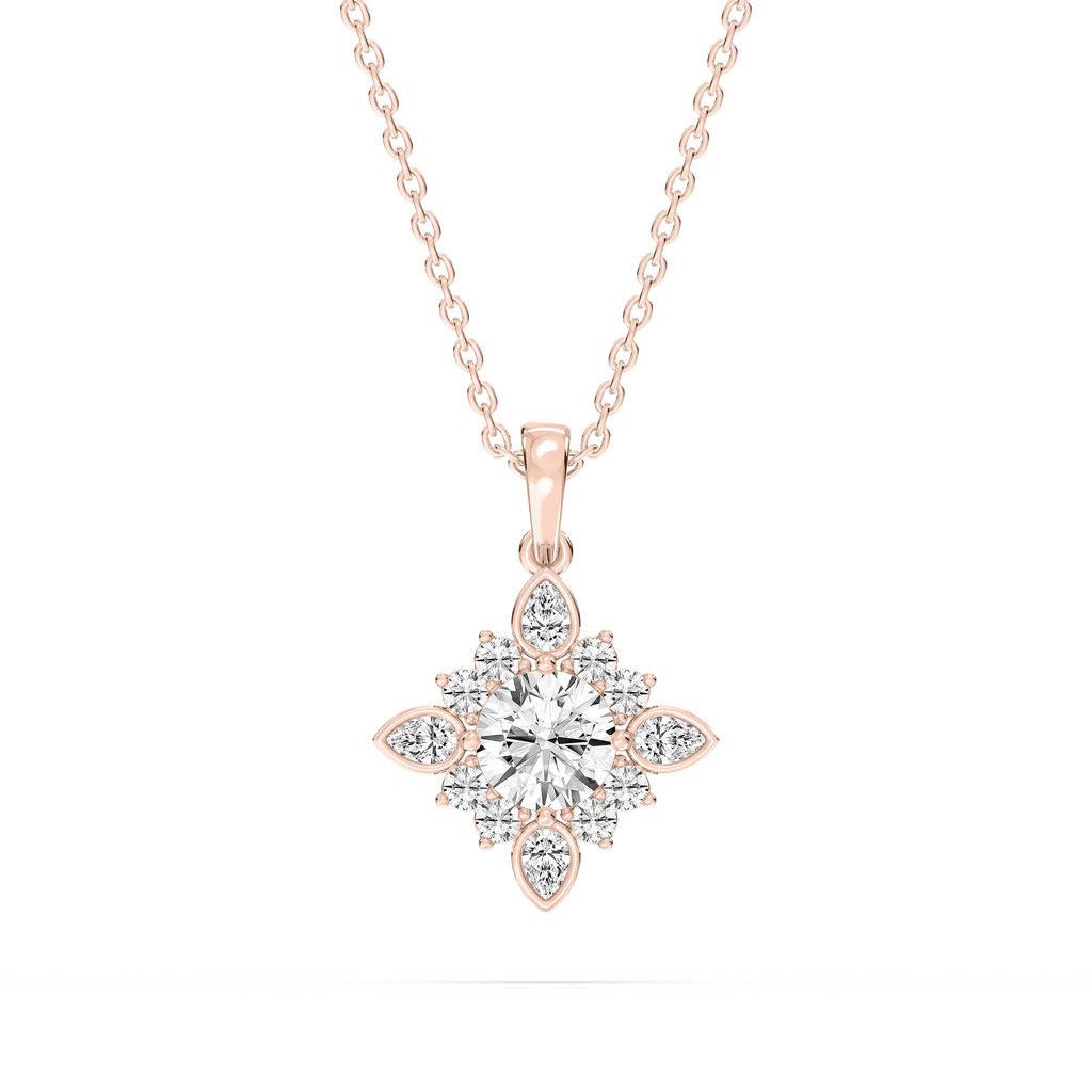 1 ctw Round and Pear LGD Floral Halo Pendant - 16 to 18 Inches