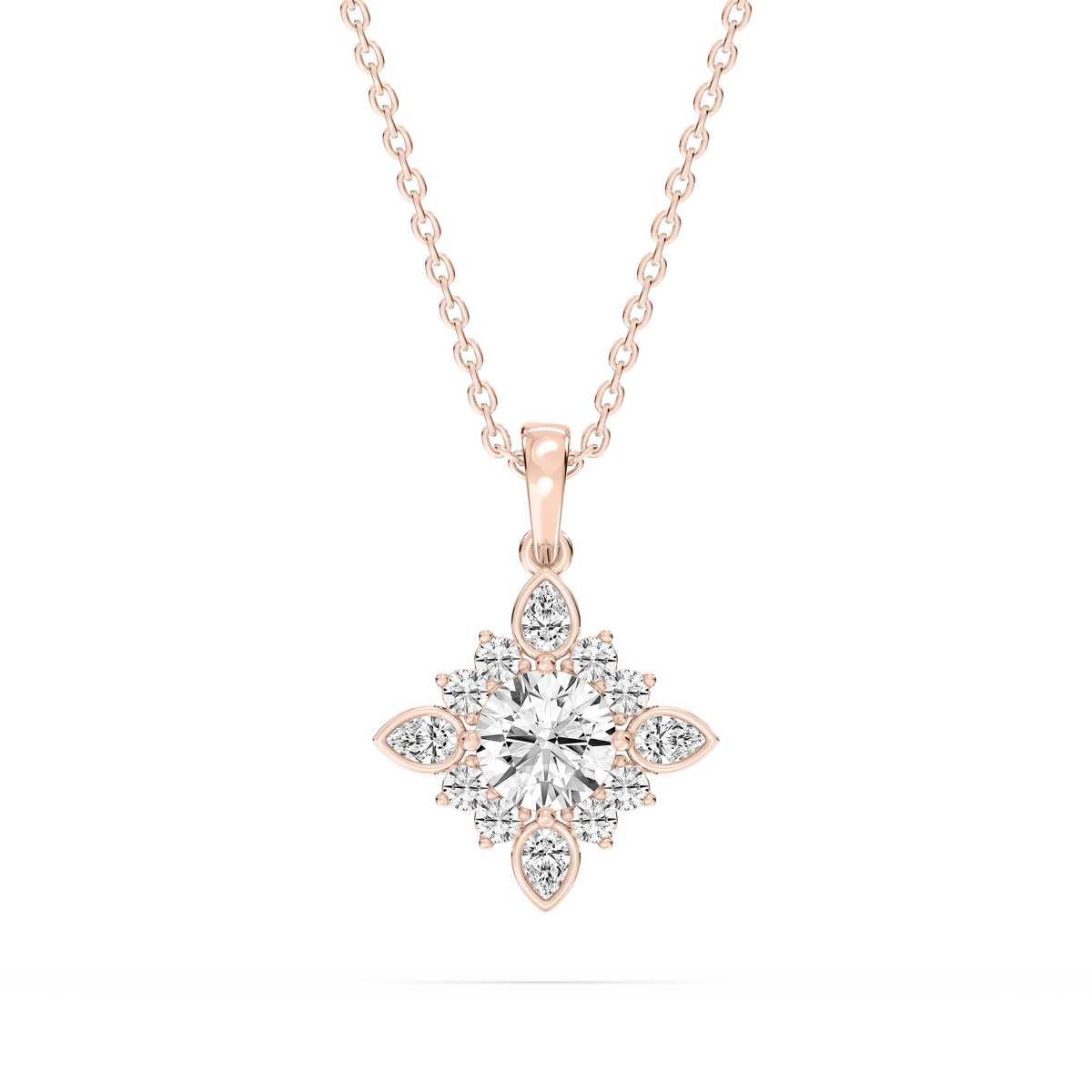 1 ctw Round and Pear LGD Floral Halo Pendant - 16 to 18 Inches