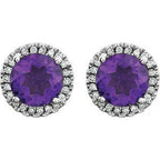Round 4-Prong Halo-Style Birthstone Earrings