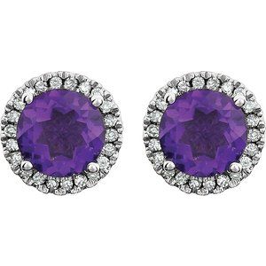 Round 4-Prong Halo-Style Birthstone Earrings