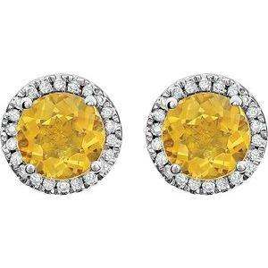 Round 4-Prong Halo-Style Birthstone Earrings