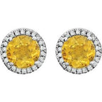 Round 4-Prong Halo-Style Birthstone Earrings