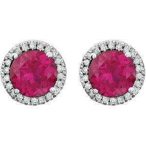 Round 4-Prong Halo-Style Birthstone Earrings