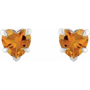 Heart 5-Prong Claw V-End Stud Earrings