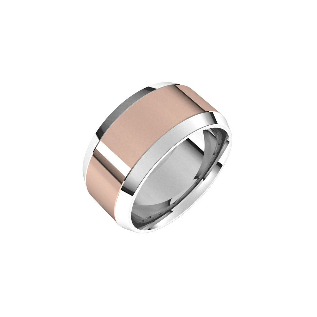 Stepped Beveled-Edge Inlay Comfort-Fit Flat Band