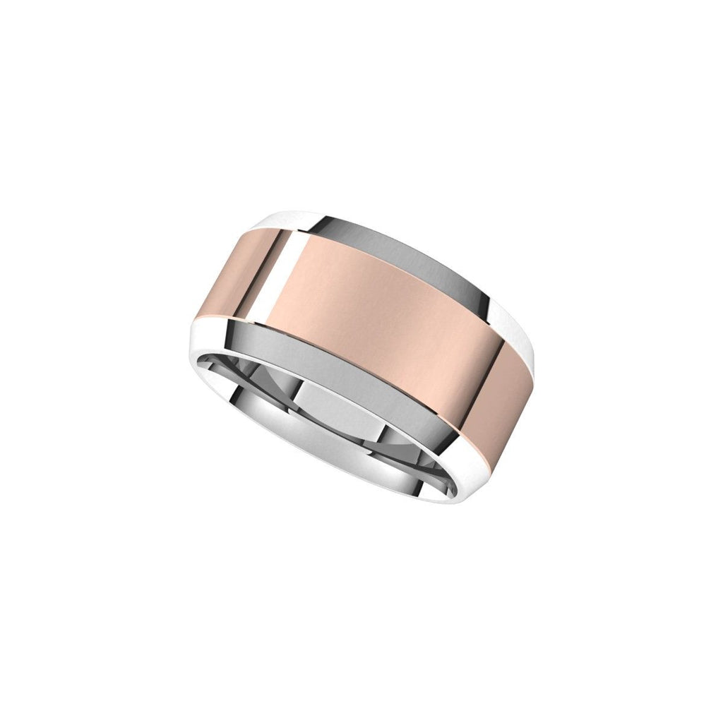 Stepped Beveled-Edge Inlay Comfort-Fit Flat Band