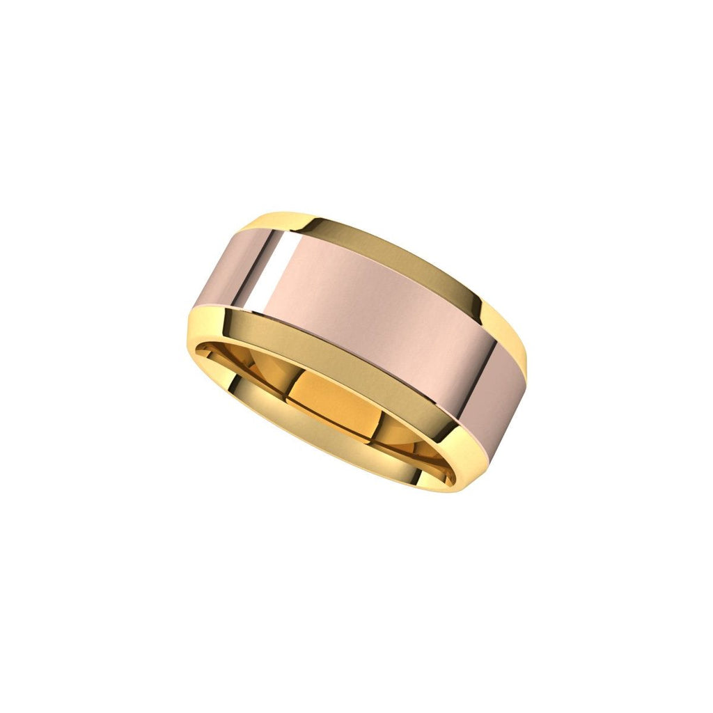 Stepped Beveled-Edge Inlay Comfort-Fit Flat Band