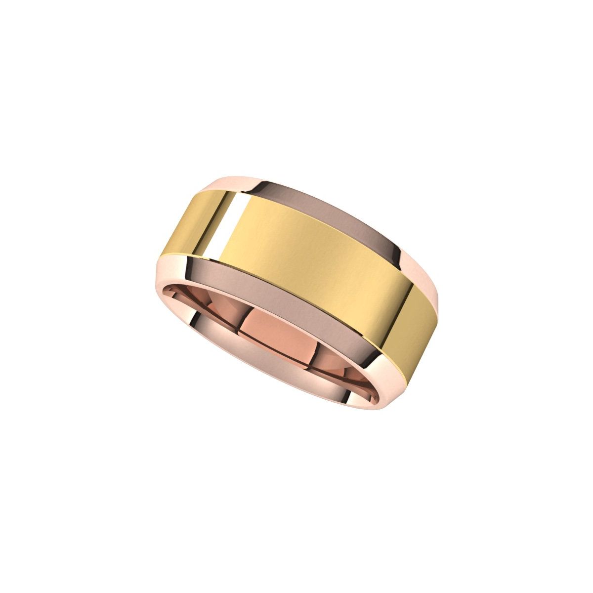 Stepped Beveled-Edge Inlay Comfort-Fit Flat Band