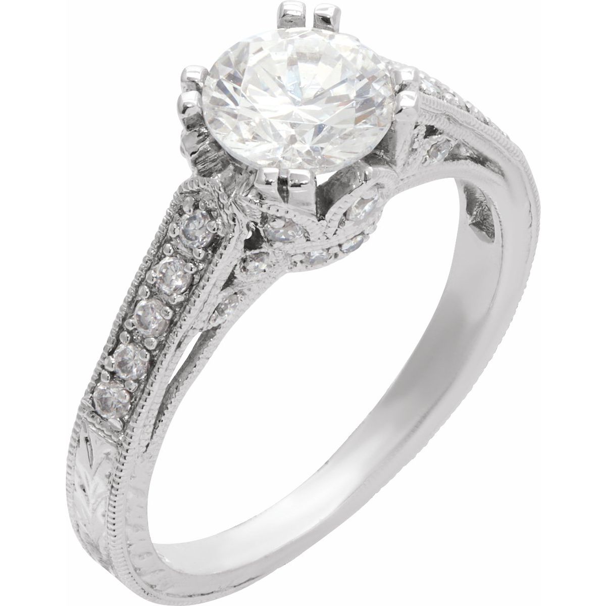 Twin-Prong Hand-Engraved Hand-Applied Milgrain Engagement Ring