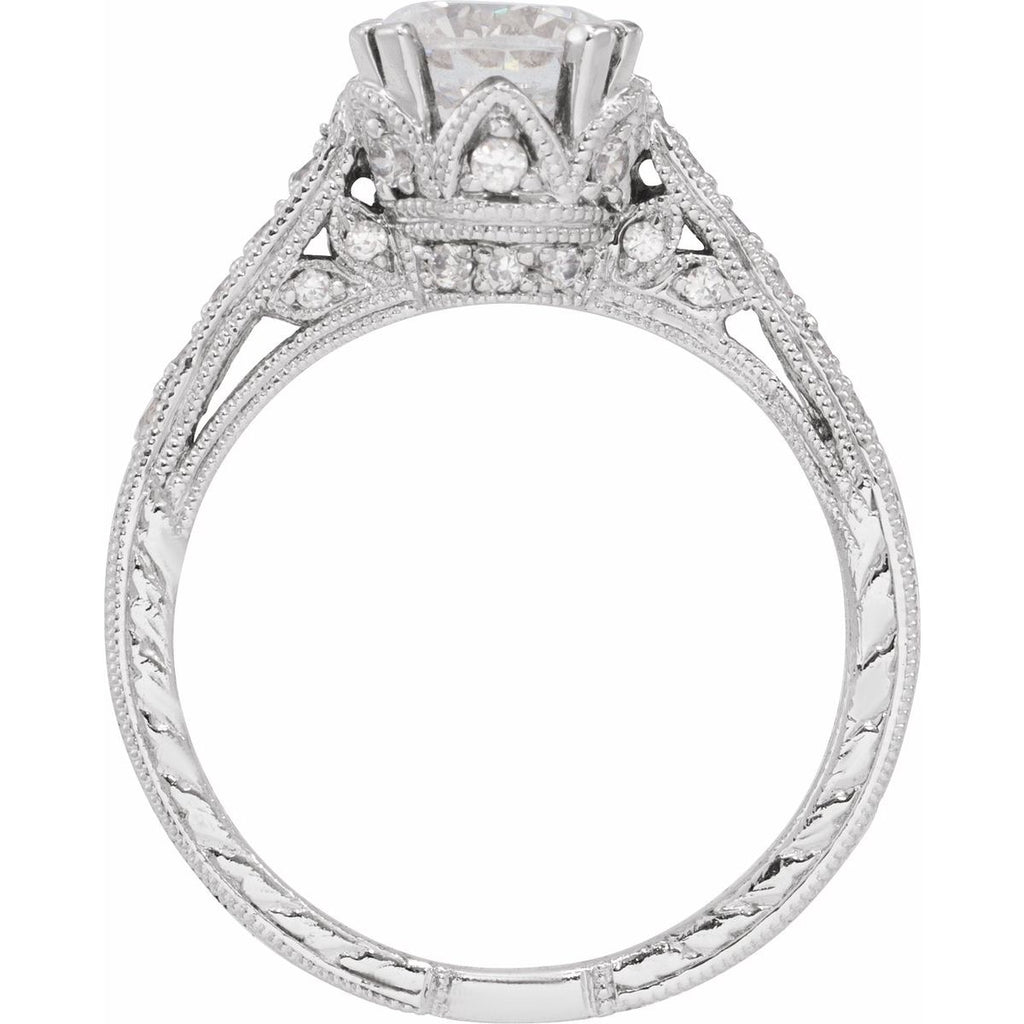 Twin-Prong Hand-Engraved Hand-Applied Milgrain Engagement Ring