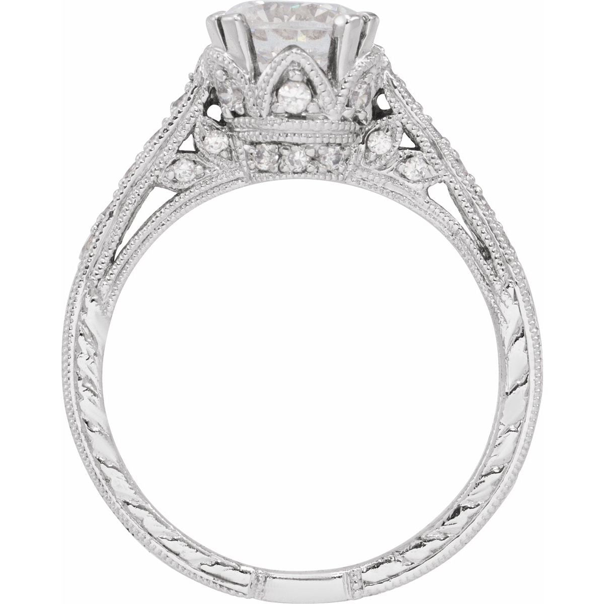 Twin-Prong Hand-Engraved Hand-Applied Milgrain Engagement Ring