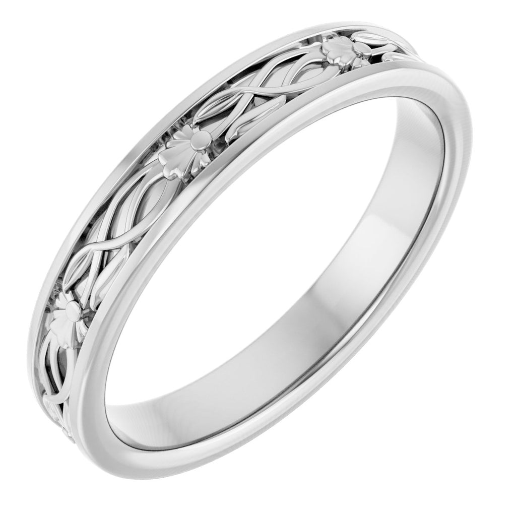 Floral Flat Band with Bead Blast Finish