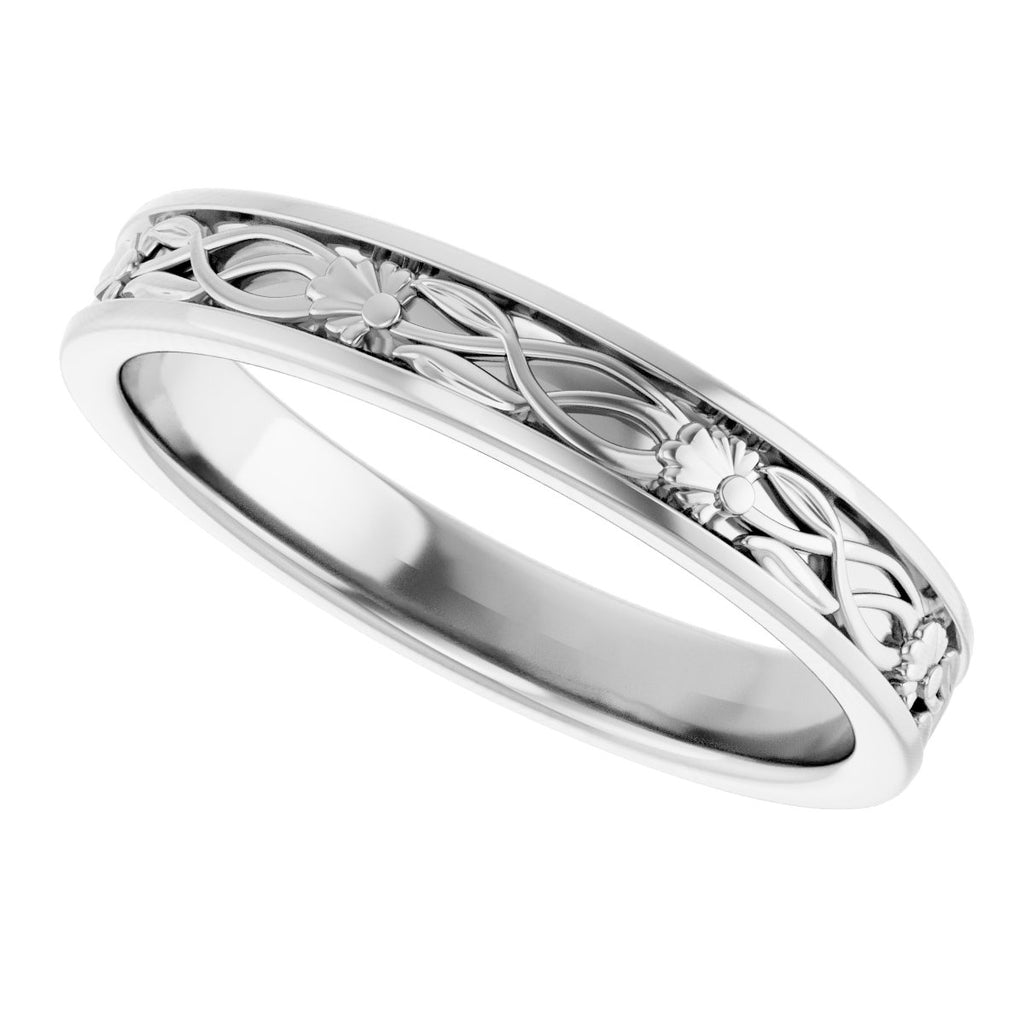 Floral Flat Band with Bead Blast Finish